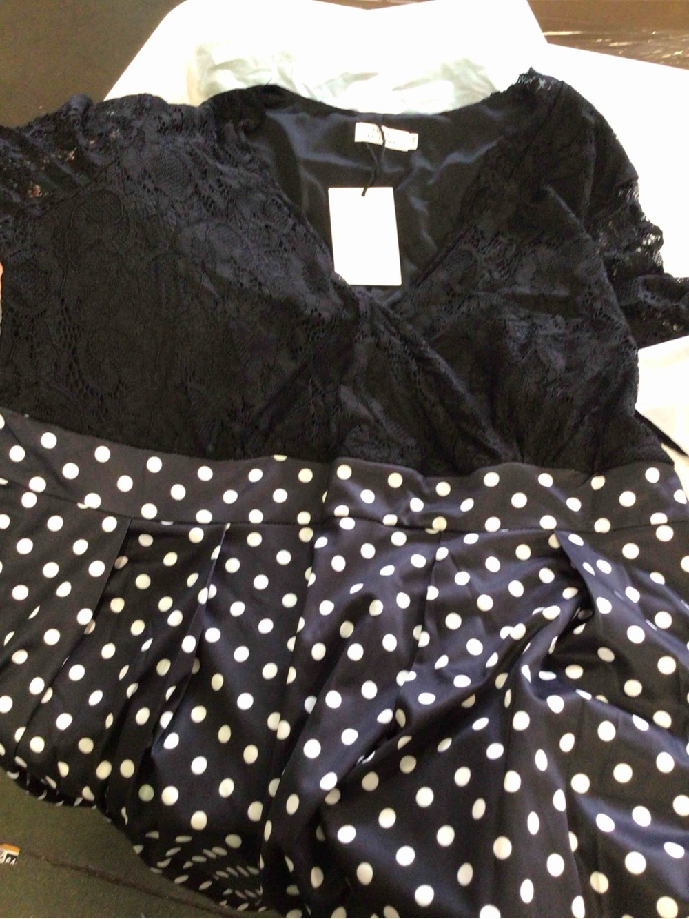 Lace top Dress Pinup Fashion Black Lace Top Polka Dot Midi Dress Plus size - Picture 2 of 3